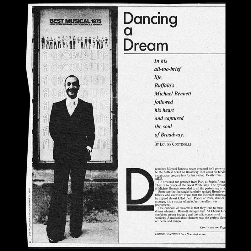 Michael Bennett newspaper clipping, The Buffalo News, November 22, 1987