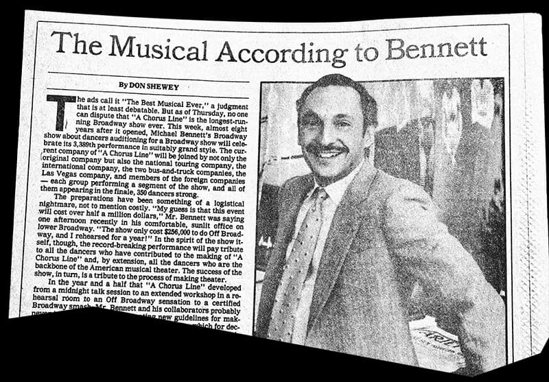 'A Chorus Line' newspaper clipping, The New York Times, September 25, 1983